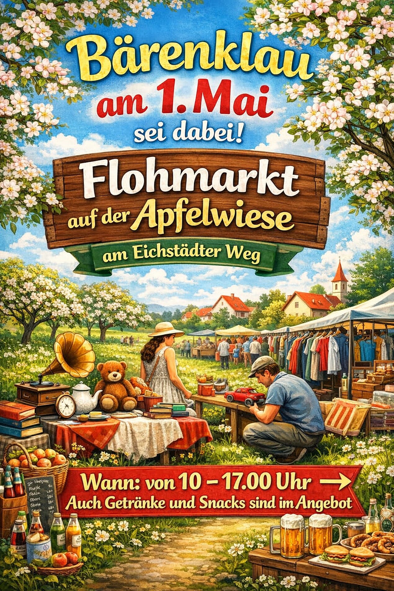 Flohmarkt auf einer Wiese, Text