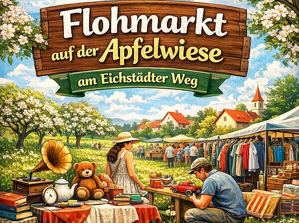Flohmarkt auf einer Wiese, Text