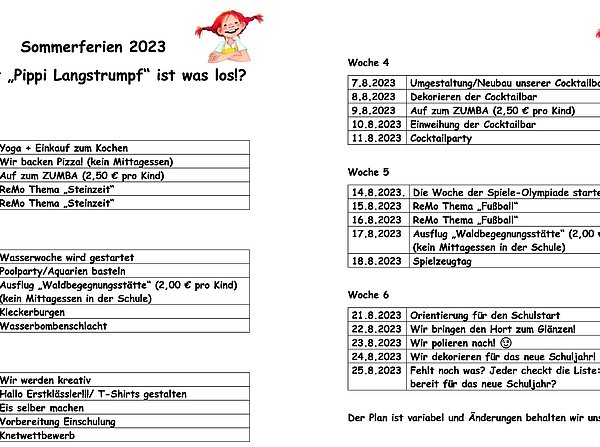 Ablauf Sommerferien im Hort Bötzow 2023