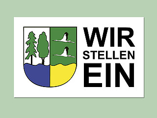 Wappen von Oberkkrämer links und rechts der Text "Wir stellen ein"