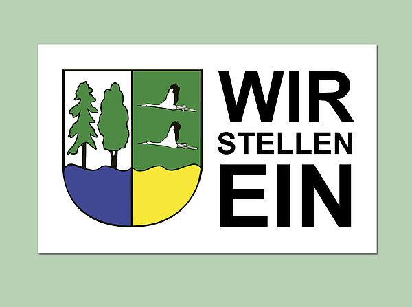 Wappen von Oberkkrämer links und rechts der Text "Wir stellen ein"