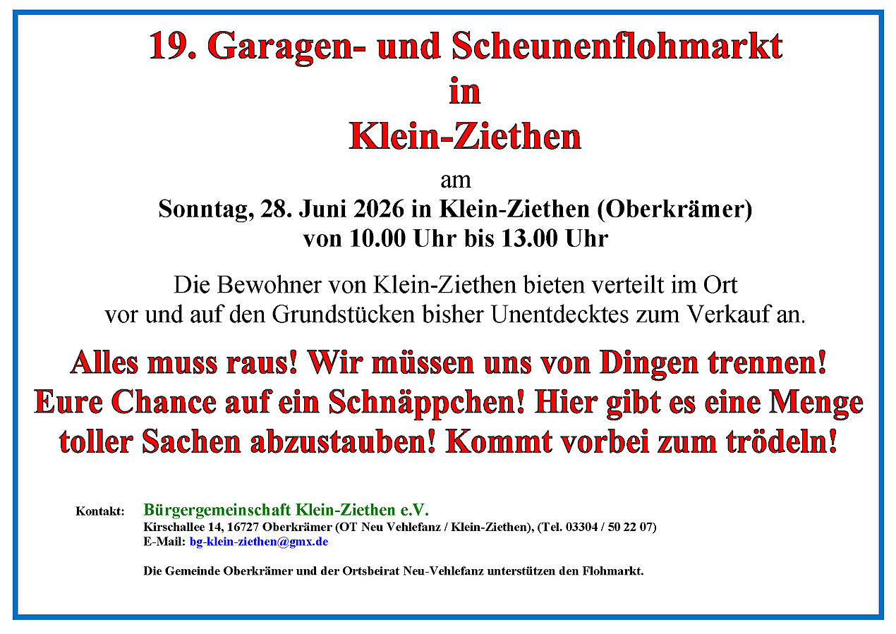 Garagenflohmarkt in Klein-Ziethen 2026