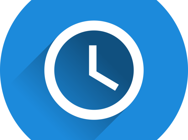 Grafik einer Uhr auf blauem Hintergrund